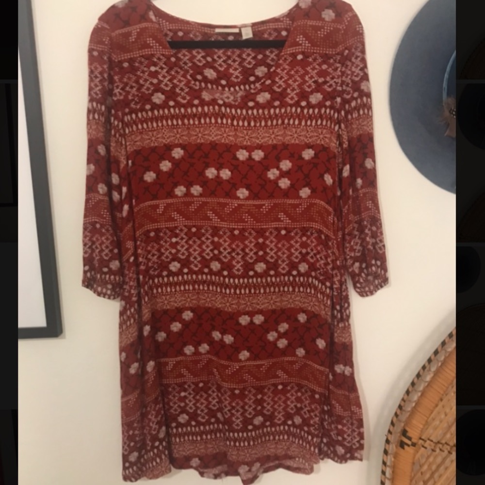 Red, patterned dress